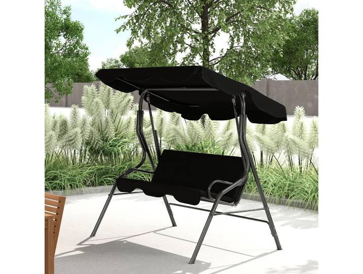 Outsunny Balancelle 3 Places Toit Imperméable Noir Réglable
