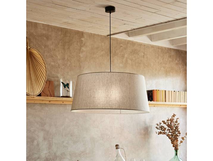 COREP Hängeleuchte Tambour, dimmbar, creme / amber, für Wohn- / Esszimmer, Textil / Stoff / Seide