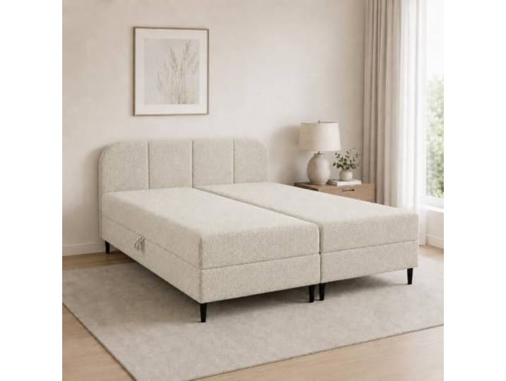 Home Collective Boxspringbett Doppelbett Polsterbett mit Stauraum 140x200cm Integrierte Bonnell-Federkernmatratze, 2 Bettkästen, gepolstertes Kopfteil, weicher Chenille-Bezug Beige