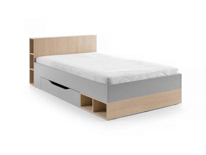Deine Möbel 24 Jugendbett OLAF 06 120x200 Kinderbett Einzelbett Bett (Set, 3-tlg., mit Schublade Stauraum), OLAF Kollektion Kinderzimmer Jugendzimmer Grau Eiche