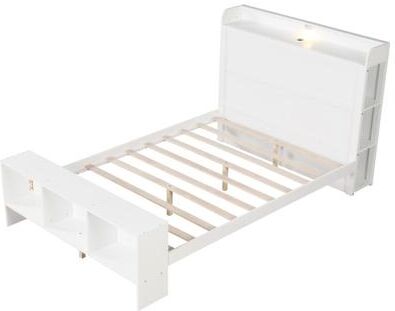 Costway Full Size Bed Frame with 2 USB Ports with Storage Headboard and Lights-Full Size