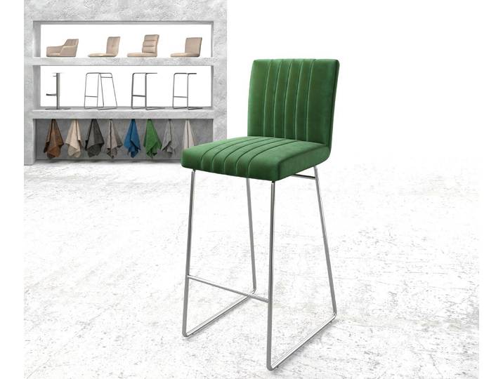 Chaise de bar Luiga Flex velours vert cadre de patins acier inoxydable