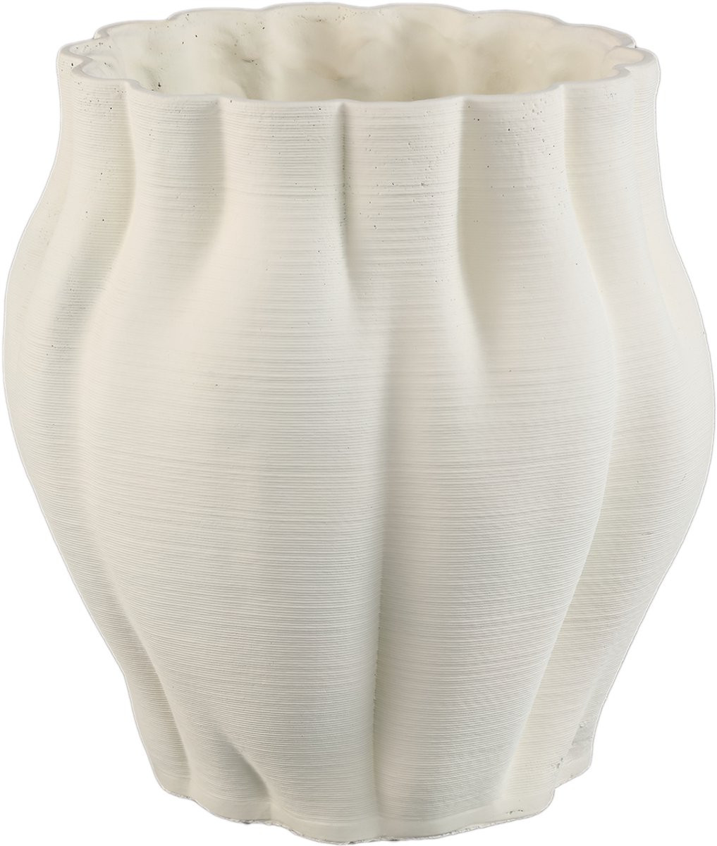 PTMD Romen Wavy Ribbed Pot White Cement 3D Look XL