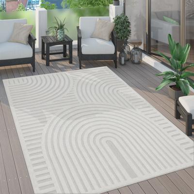 Teppich PACO HOME "Livorno 674", beige (creme), B:60cm H:14mm L:100cm, Polypropylen (PP), Teppiche, Teppich, Uni Farben, moderner Hoch-Tief-Effekt, Scandi-Look, Outdoor geeignet