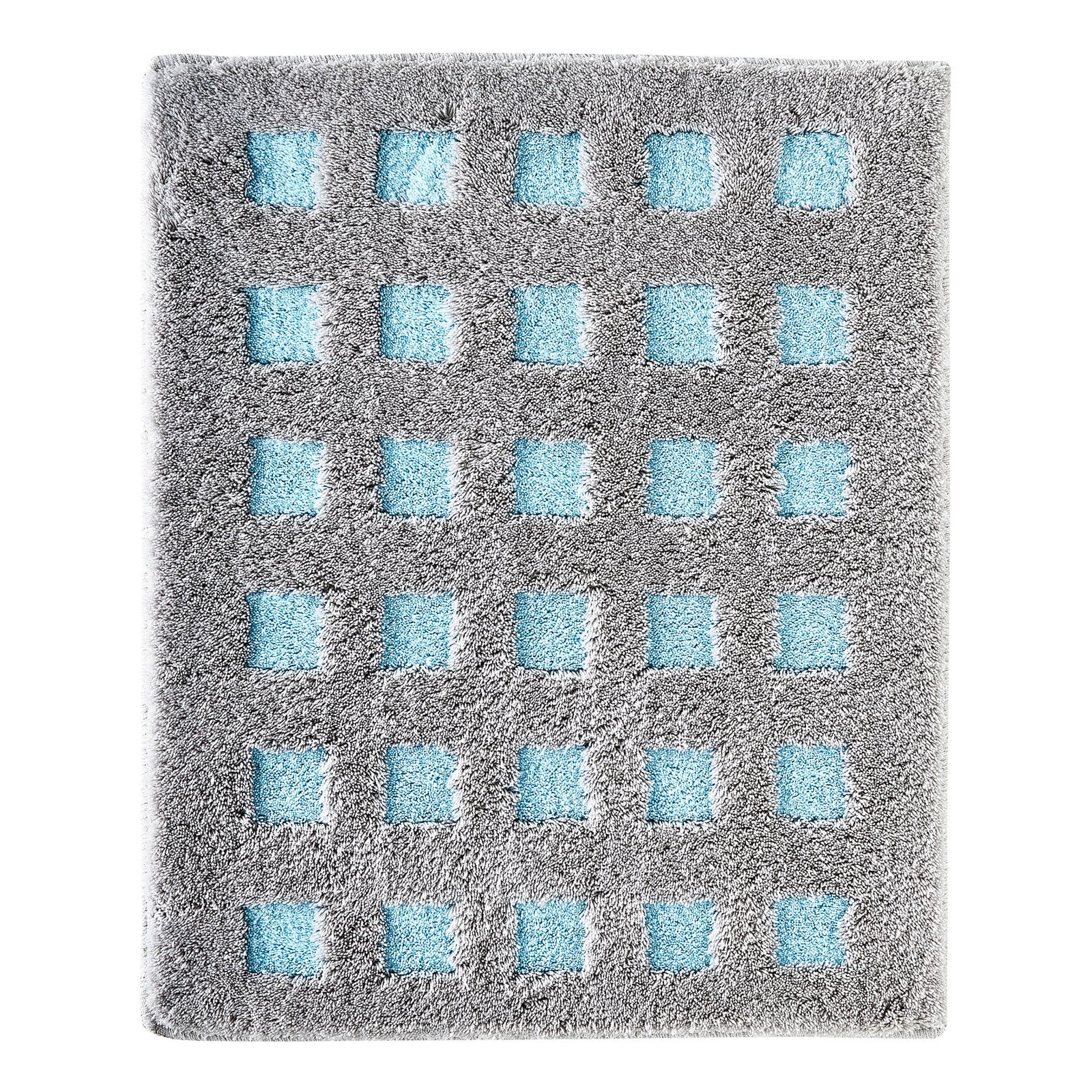 home24 Badkamer-vloerkleed Boxes, turquoise/grijs, 55 x 65 cm