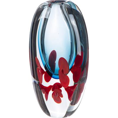 Tischvase GILDE "Vase Rose Blumenmotiv", blau (klar), B:16cm H:32cm T:9cm, Glas, Vasen, Dekovase, Glas, Blumenvase, Blumenmotiv, romantisch, Designvase
