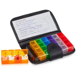 Relaxdays 8 x Tablettenbox 7 Tage mit Etui Blau,Rot,Schwarz