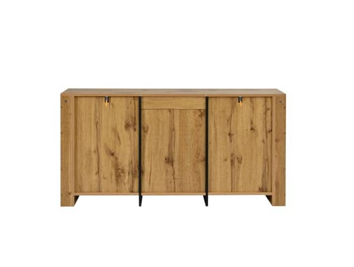 Sideboard 3 Türen Push-Open Wellenmuster140×35×70cm Natürlich 120 x 35 x 68 cm, MDF + Spanplatte mit Holzfurnier, Push-Open-Funktion, Wellenmuster, 3 Türen, 6 Fächer