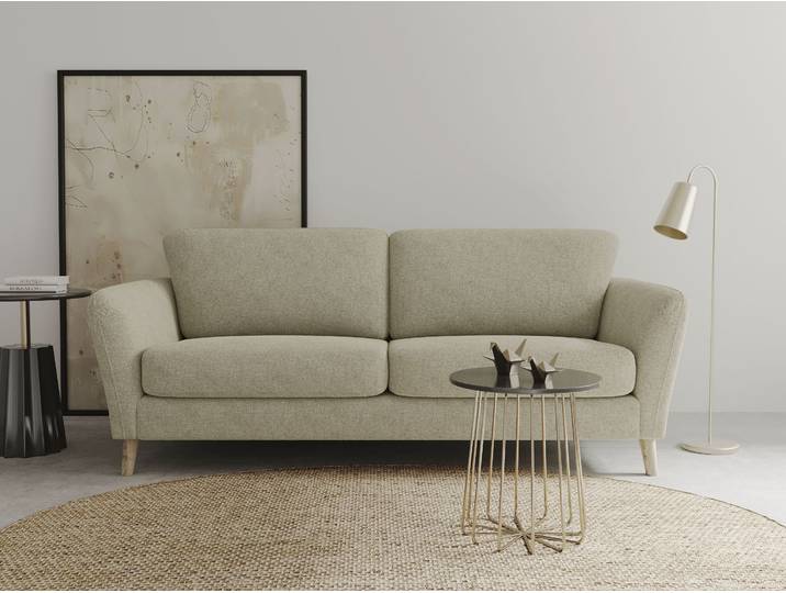 3-Sitzer Sofa, Cord & Flachgewebe, Braun (Cappuccino), 206×90×88 cm, Massivholzfüße, Landhausstil, Home-affaire