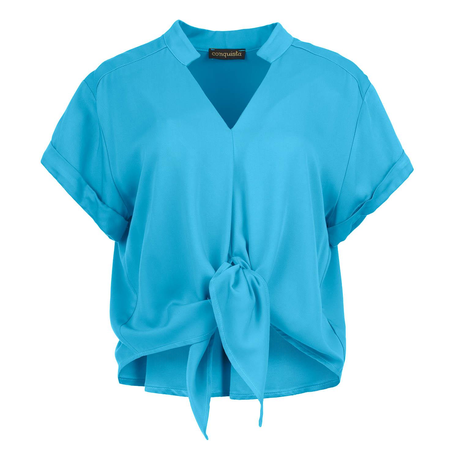 Bluse aus Viskose mit Bindung vorne in Himmelblau