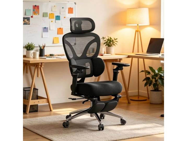 Fauteuil de bureau ergonomique - Fauteuil de direction haut de gamme avec repose-jambes intégrés Noir