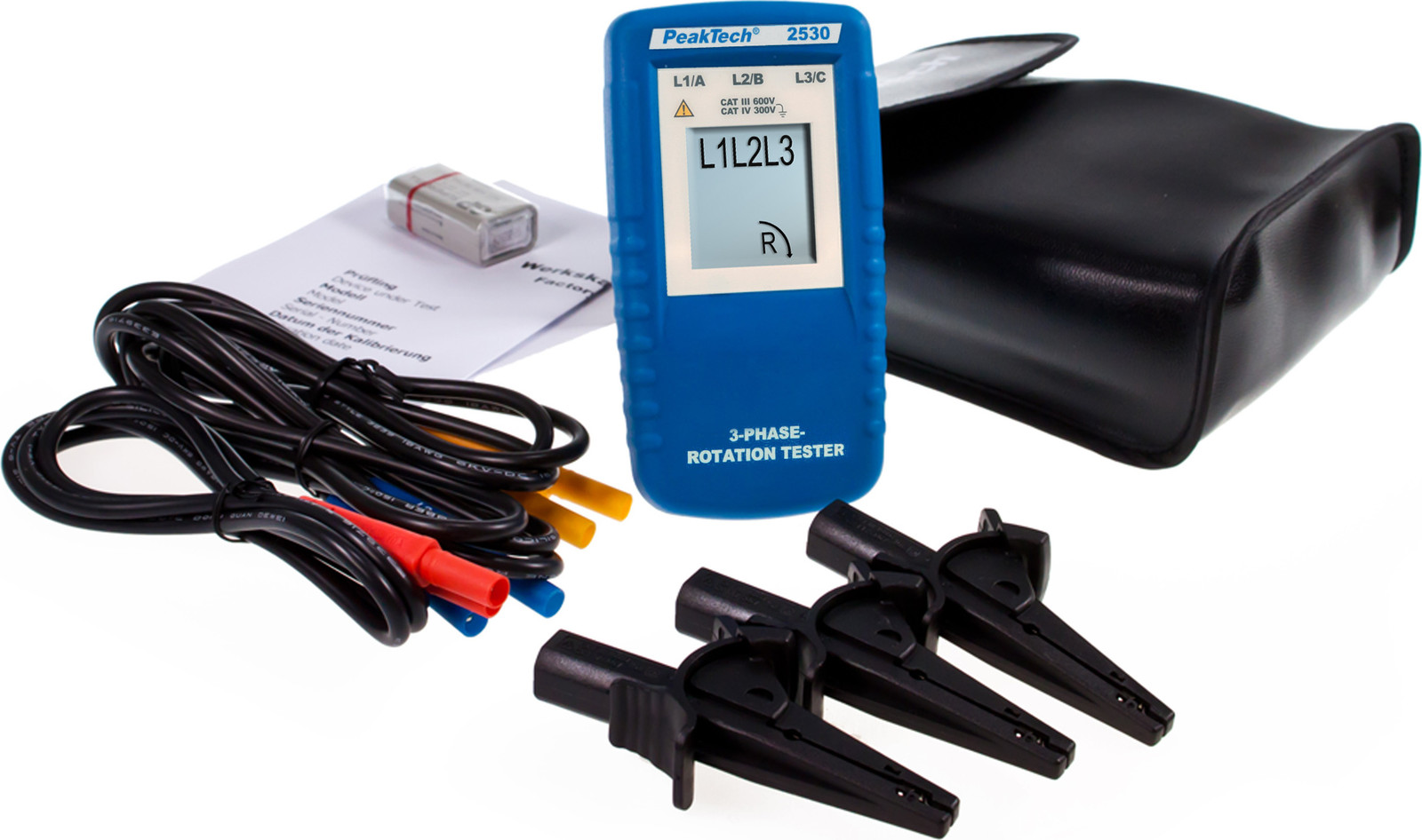 PeakTech P 2530 Aandrijfsrichtingsindicator voor driefasensystemen met LCD-display