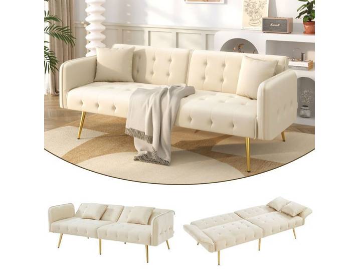 Canapé convertible en Tissu Velours - Canapé-lit Pliant - 2 places scandinave. Beige
