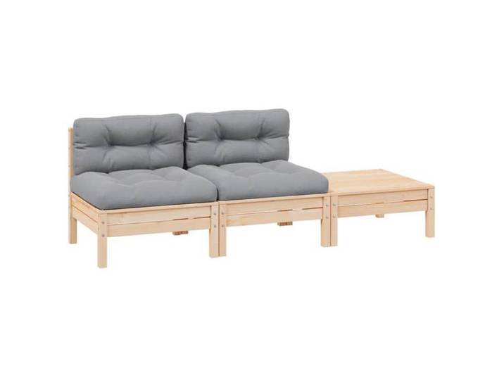 Salon de jardin 3 pièces avec coussins - - bois de pin massif - gris - 63 5 x 63 5 x 62 5 cm 87306
