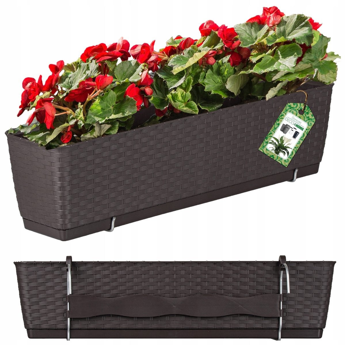 Bruine Balkonbak met Ophanghaken in Rattan Look, 6L