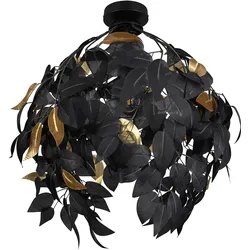 Deckenleuchte Deckenlampe Wohnzimmerlampe Schlafzimmerleuchte, Designlampe mit Blattdekor, Natur, Blätter, Metall, schwarz gold, 1x E27 Fassung, DxH 38x58 cm