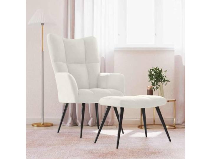NLQMSU Relaxsessel mit Fußstütze, Cremeweiß, Samt Dicker Schaumstoff, Stahlrahmen, max. 110 kg, modernes Design, gemütliches Interieur, elegantes Wohnzimmer