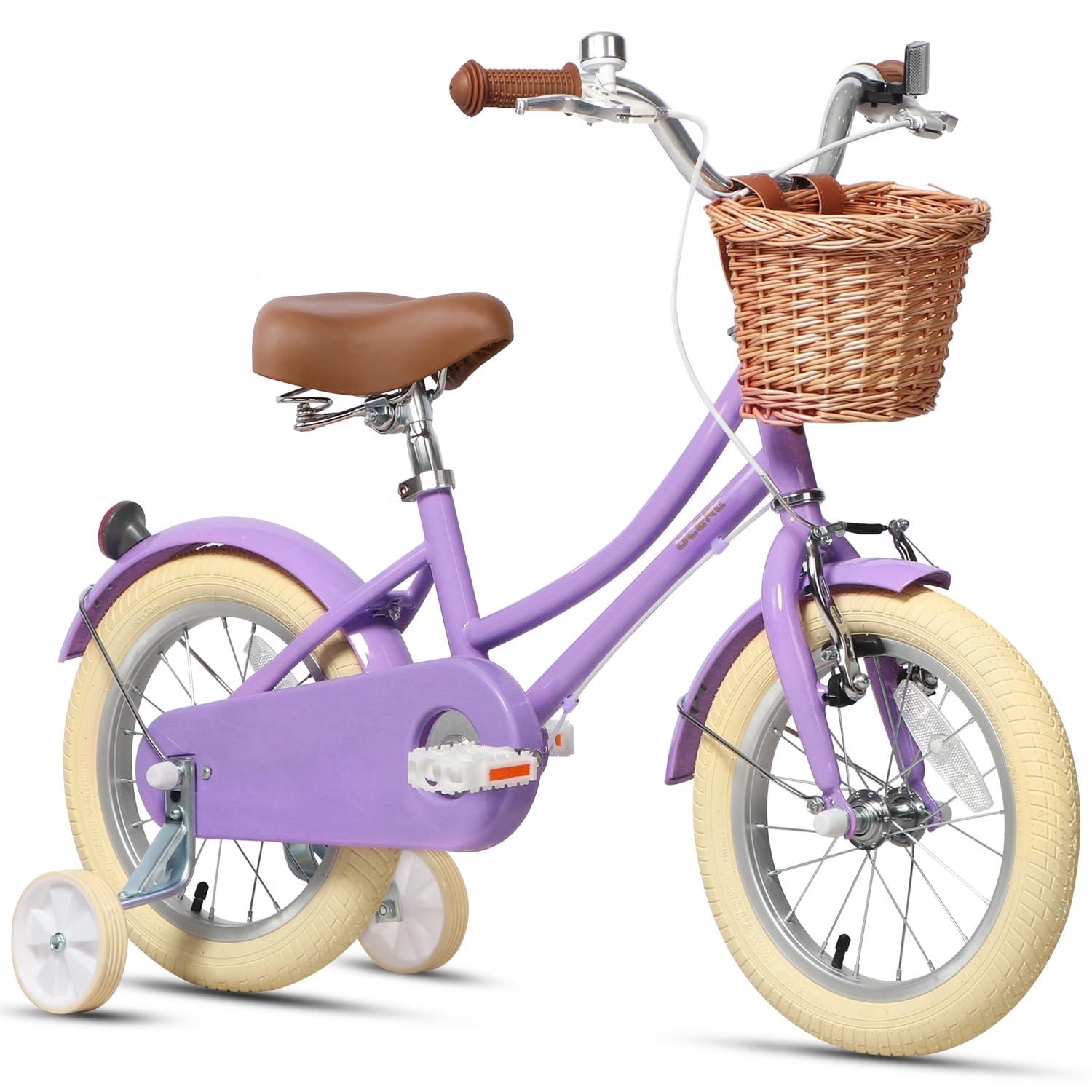 Kinderfahrrad 14 Zoll, Mädchen, Retro, mit Korb, Lila