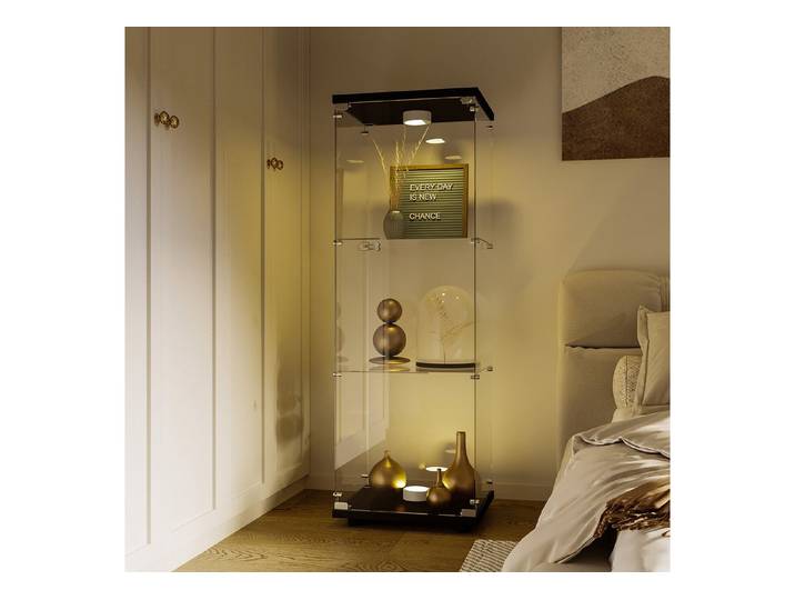 NMCXXO Glasvitrine Vitrine Eckglasanzeigeschrank Ausstellungsschrank mit LED-Beleuchtung Standvitrine/Glasvitrine,Eckglasanzeigeschrank, Große Kapazität