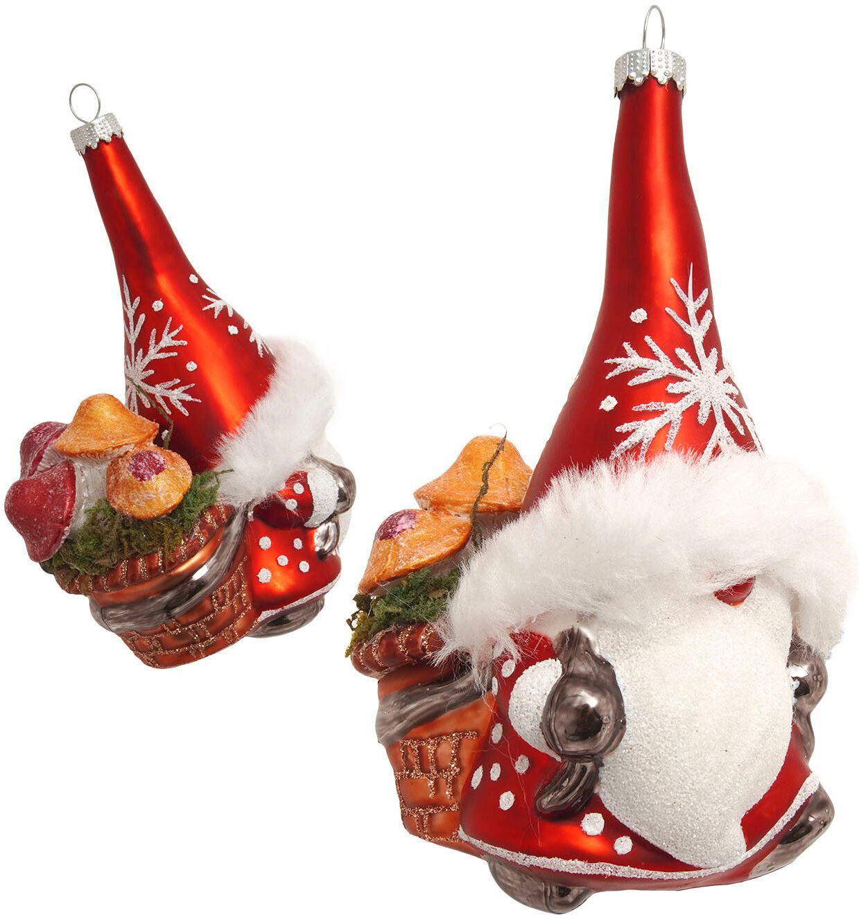 Weihnachtsbaumkugel KREBS GLAS LAUSCHA "Baumschmuck Wichtel mit Pilzkorb rot 13cm", rot, B:6cm H:13cm T:8cm Ø:13cm, Glas, Weihnachtsbaumkugeln, Weihnachtsbaumkugel, Dekoriert mit Liebe zum Detail