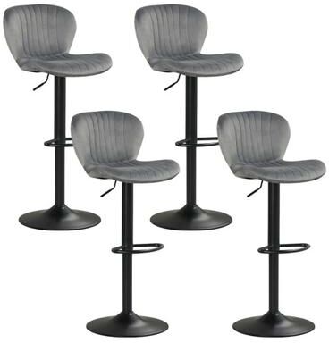 Costway Adjustable Counter Height Chairs Set of 4 with Velvet Upholstered Backrests-Gray