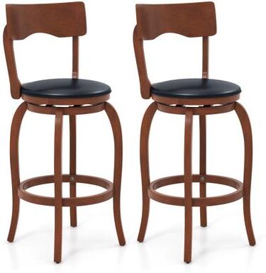 Costway Swivel Bar Stools Set of 2 with Rubber Wood Frame and Upholstered Seat-29 Inch