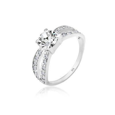 Silberring ELLI "Ring Solitär Glamourös Kristall 925 Silber" Gr. 54, silber, Fingerringe, Damen, 54, Silber 925 (Sterlingsilber), Silberring