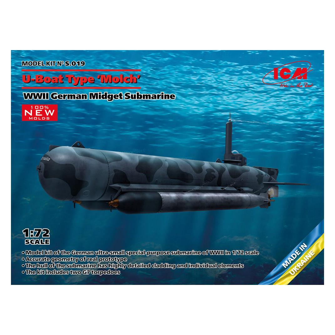 ICM U-Boat Type Molch, WWII German Midget Submarine (100% new molds) (S.019)