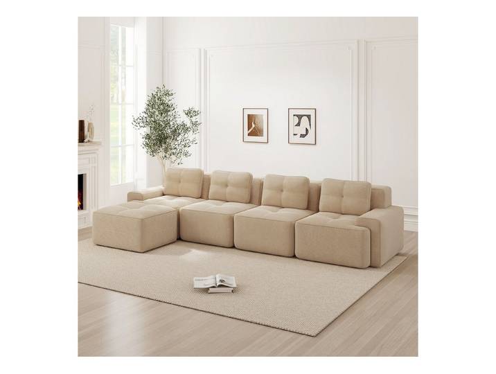 Odikalo Sofa Boneless Modulares Sofa kombinierbar Polstersofa Schlafsofa, Boneless Sofas für Wohnzimmer, Modulares Sofa mit L-förmiger Chaiselongue, 4-Sitzer Bequem Polstertes Tiefsitz Corduroy-Cloud-Sofa, Montagefreies Sofa, Rutschfestes Design