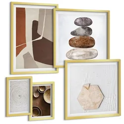 BILDER SET 5er Set - 50x50 cm & 20x30 cm & 40x60 cm Goldrahmen - Texturen in der modernen Kunst