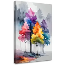 LEINWANDBILD, Bunte Bäume Pastell Landschaft