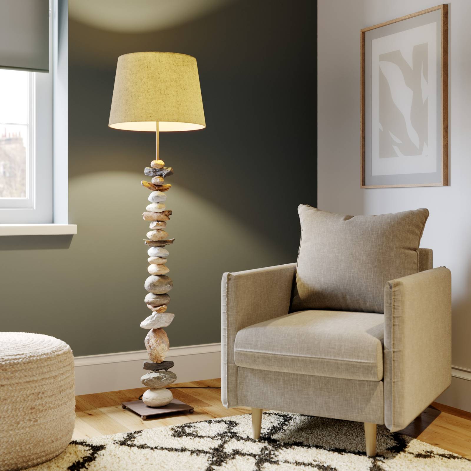Floor Lamp Vera ONLI, Alu / grey / zinc, Living / Dining Room, Textile / fabric / silk, Floor Lamp