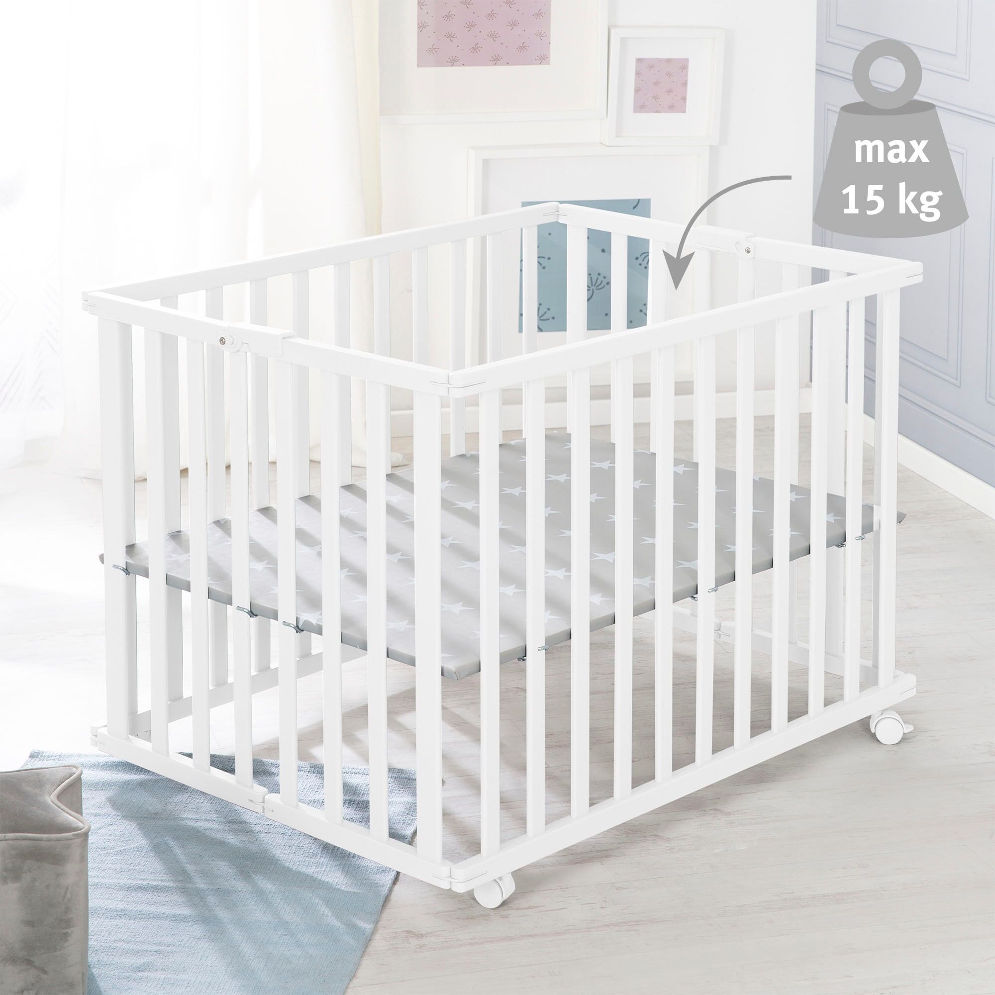 Laufgitter ROBA "Little Stars, weiss, 74x100 cm", Baby, weiss (weiß), Laufställe Laufgitter, mit Folienboden weiß Einheitsgröße