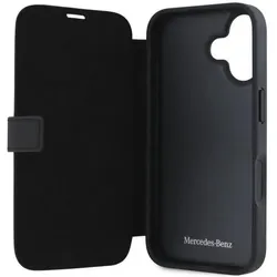 Mercedes MEBKP16S23RBGVK iPhone 16 6.1" czarny/black Leather Wood Imitation (Apple iPhone 16), Smartphone Hülle, Schwarz