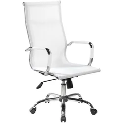 Dmora Bürostuhl Dfrosi, Chefsessel mit Armlehnen, Ergonomischer Bürostuhl, Weiß, 63x54h106/116 cm