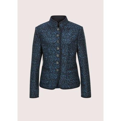 Kurzblazer MADELEINE "Kurzblazer Verkürzter Wollblazer mit Stehkragen, Taschen", Damen, Gr. 40, blau (rauchblau, marine), Obermaterial: 60% Polyester PES. 37% Wolle WO. 3% Elasthan EL., Modern, normal, Blazer Kurzblazer, Stehkragen