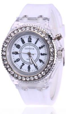 Friendly Fresh Finds LED Luminous Silicone Watch For Kids & Adults Fashion Rhinestone Clock With Flashing Lights white