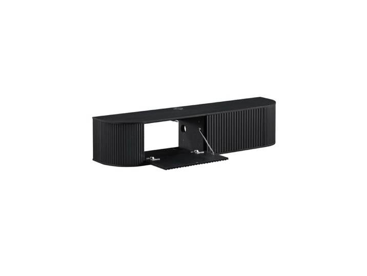 COVREO Meuble TV suspendu mural 140 cm noir rangement fermé passe-câbles rond façades rainurées et charnières hydrauliques