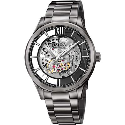 Automatikuhr FESTINA "Automatik", grau, Armbanduhren, Herren, grau, Automatikuhr, Armbanduhr, Herrenuhr, mechanische Uhr, Edelstahlarmband, Saphirglas