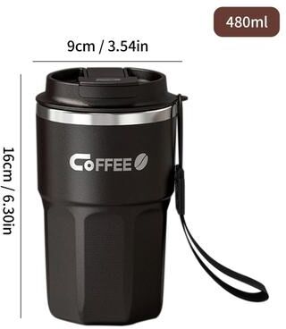 Uplifted Finds WORTHBUY 304 Stainless Steel Coffee Cup Double Layer Reusable Insulated Water Cup With Lid & Handle black 480 Ml
