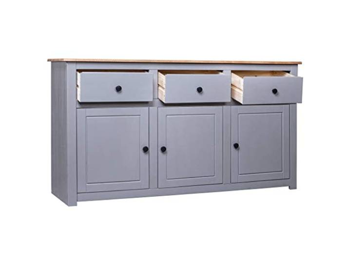 KTHLBRH Sideboard Grau 135 x 40 x 80 cm Massivholz Kiefer 3 Schubladen, 3 Türen, einfache Reinigung, einfache Montage, Aufbewahrungsschrank