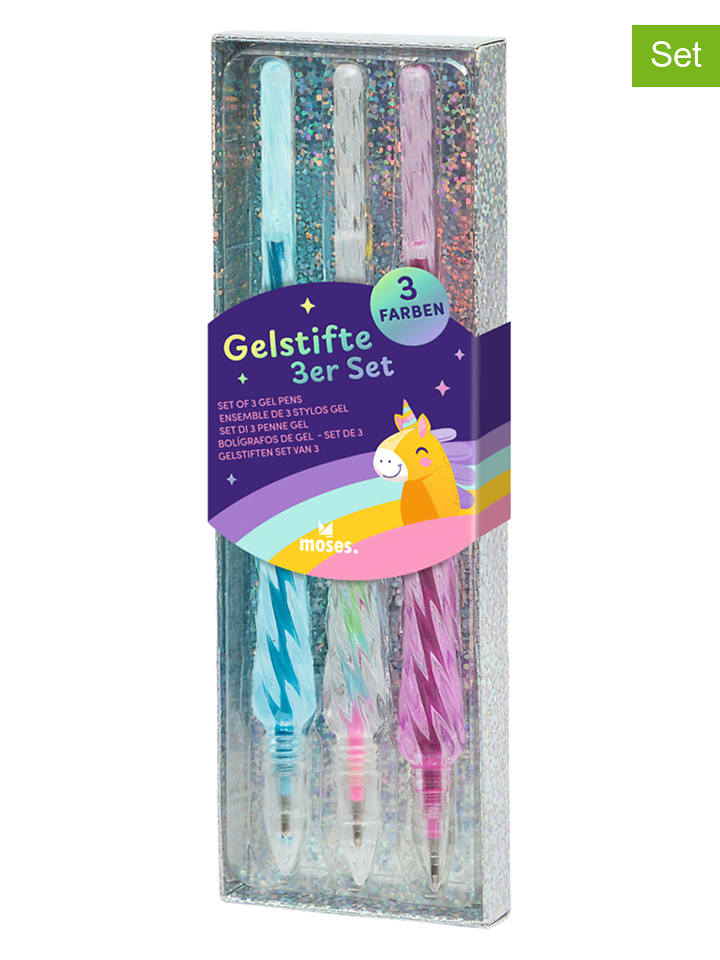 moses. 3er-Set: Gelstifte "Holo" in Hellblau/ Ohne Farbe/ Pink - (H)17 cm - onesize