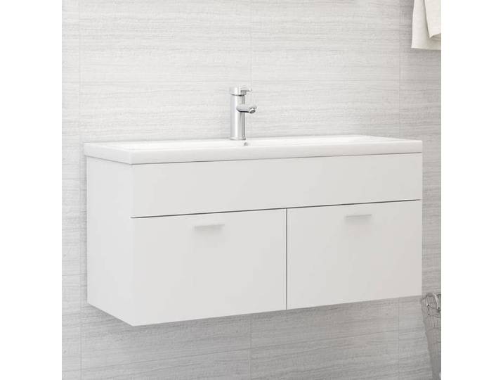 Blanc Armoire d'évier SARAZYJ ARMOIRE DE LAVABO avec lavabo intégré Blanc Aggloméré E2516