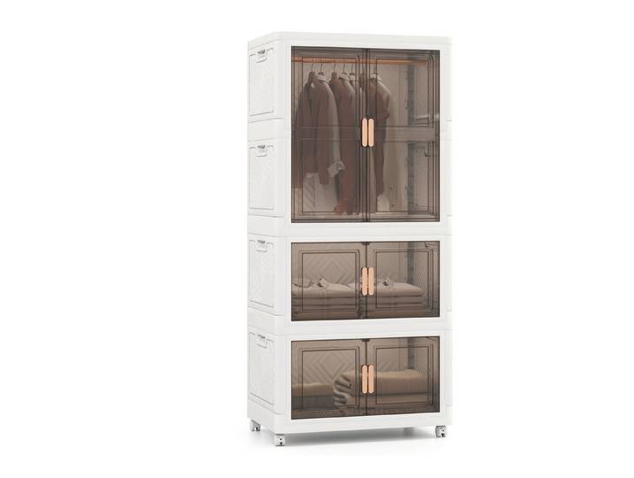KOMFOTTEU Kleiderschrank Klappkommode mit Kleiderstange & 10 Kleiderbügeln