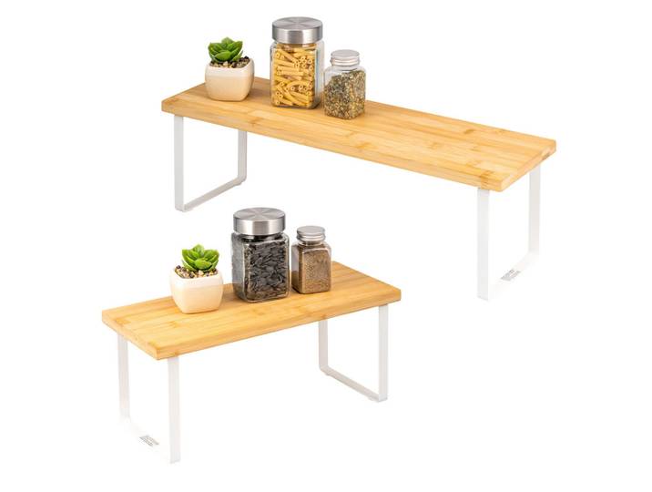 bremermann Gewürzregal 2er-Set Bambus/Metall weiß, Weiß, Holz, 50x15x16 cm, Küchen, Küchenmöbel
