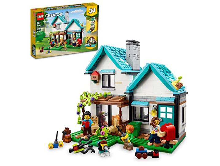 Creator 3 in 1 Cozy House Building Kit, Rebuild into 3 Different Houses, Includes Family Minifigures and Accessories, DIY Building Toy Ideas for Outdoor Play for Kids, Boys and Girls, 31139