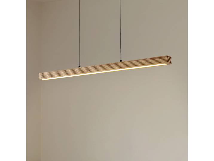 Suspension LED Emara, CCT, chêne, bois clair - Lucande - Salle à manger - Design - Linéaire