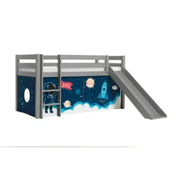 HOCHBETT mit Rutsche Karolina Massivholz Grau Textilset Rakete