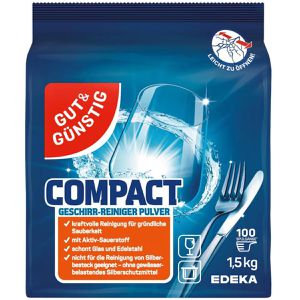 Gut&Günstig Spülmaschinenpulver Compact, kraftvolle Reinigung, strahlender Glanz, 100 Spülgänge, 1,5 kg