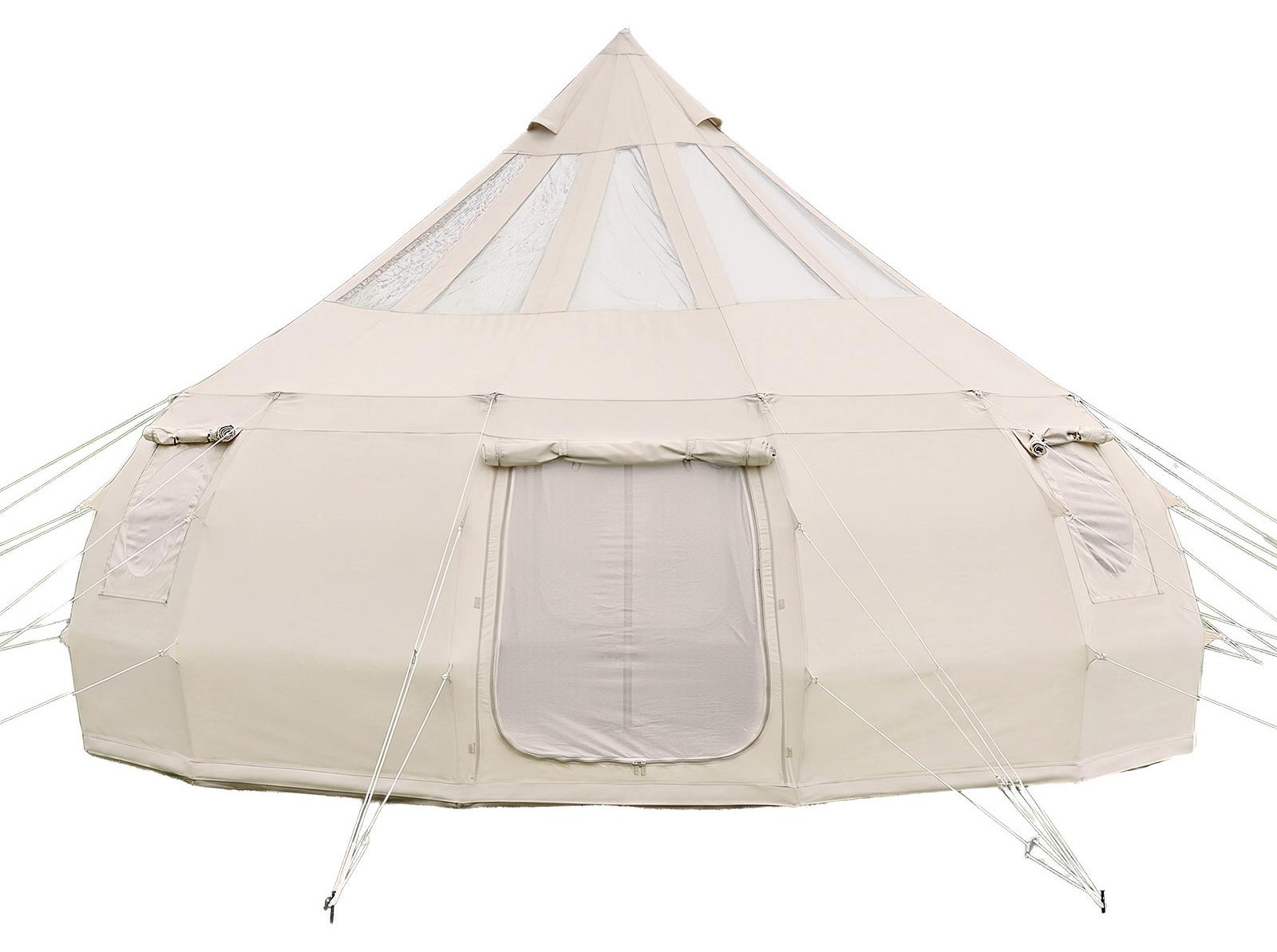 SucceBuy Canvas-Glockenzelt, 5 m Jurte, 4 Jahreszeiten, mit Ofenrohr?ffnung & Regenabdeckung, Poly-Baumwoll-Material, geeignet fš¹r bis zu 12 Personen, ideal fš¹r Familien-Camping & Outdoor-Aktivit?ten, Beige